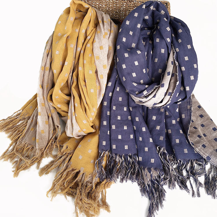 Japanese Winter Cotton Warm Scarf Double-layer Plaid Thickening