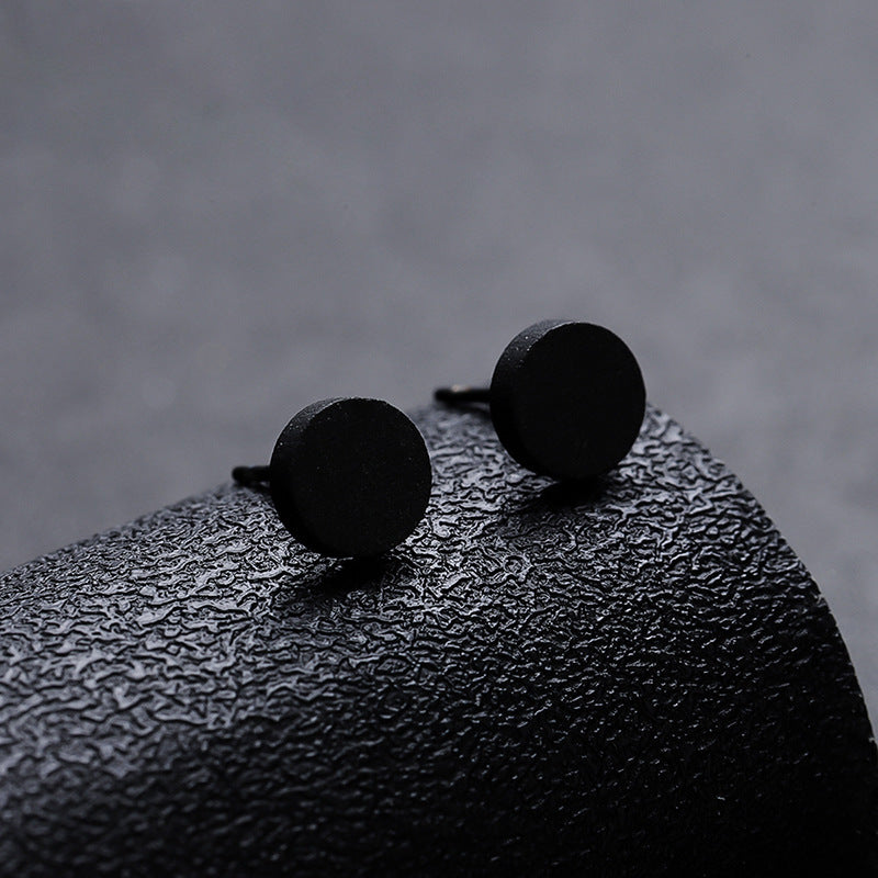 Cross-border Round Stud Earrings Glossy Black For Men