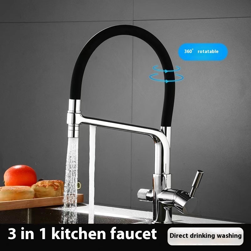 Copper Three In One Kitchen Hot And Cold Spring Sink Faucet