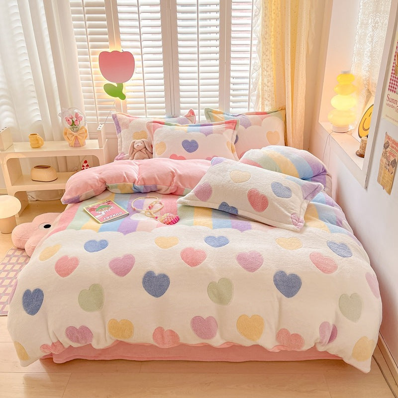 Winter Thickened Fleece Four-piece Set