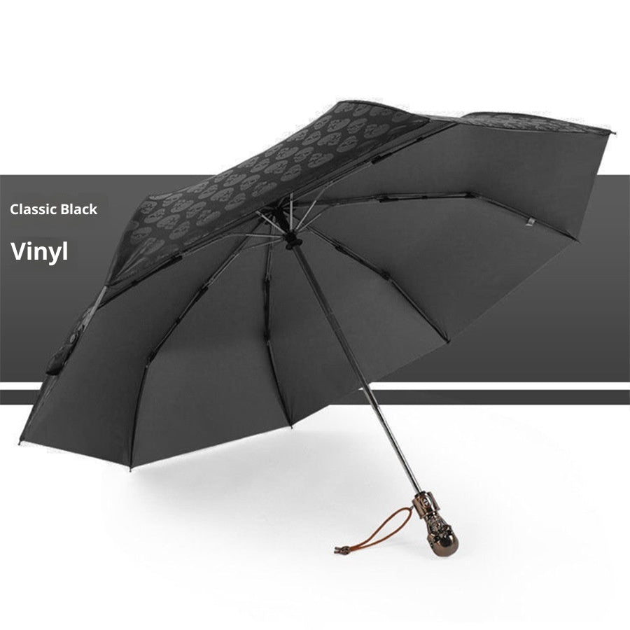 Three-fold Automatic Skull Dual-use Sun-proof UV-proof Wind-resistant Umbrella