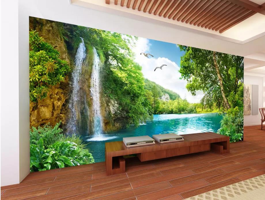 Papier peint pour murs 3D pour salon Paysage beau décor cascade fond de paysage