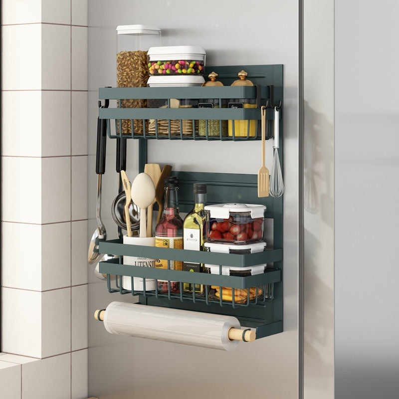 Refrigerator Shelf Side Storage Kitchen Magnetic Plastic Wrap Tissue Seasoning Side Multi-functional Punch Free Rack
