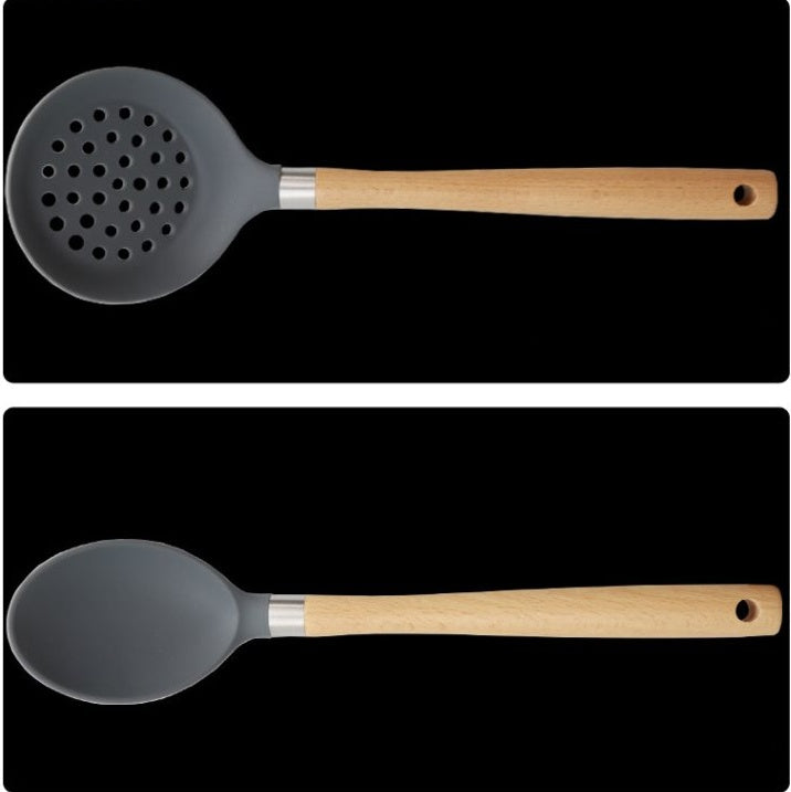 Vente directe d'ustensiles de cuisine en silicone à manche en bois et