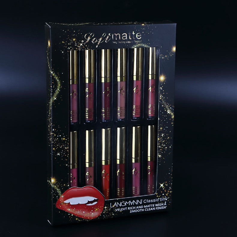 Ensemble de 12 brillants à lèvres mats – Coffret cadeau de brillants à lèvres mats longue tenue
