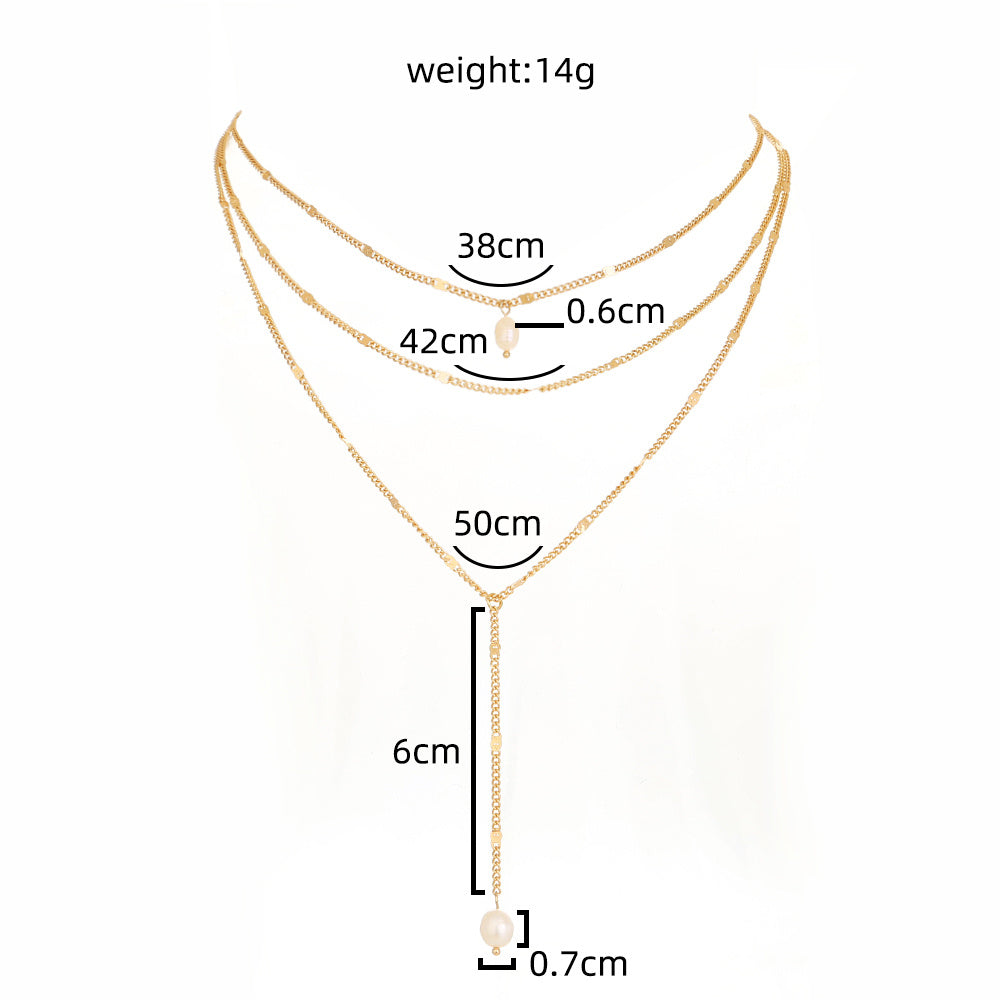 Personality Natural Fresh Water Pearl y-type multi-layer necklace