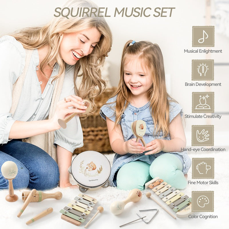 Baby Early Education Wooden Biteable Musical Instrument Toy Suit