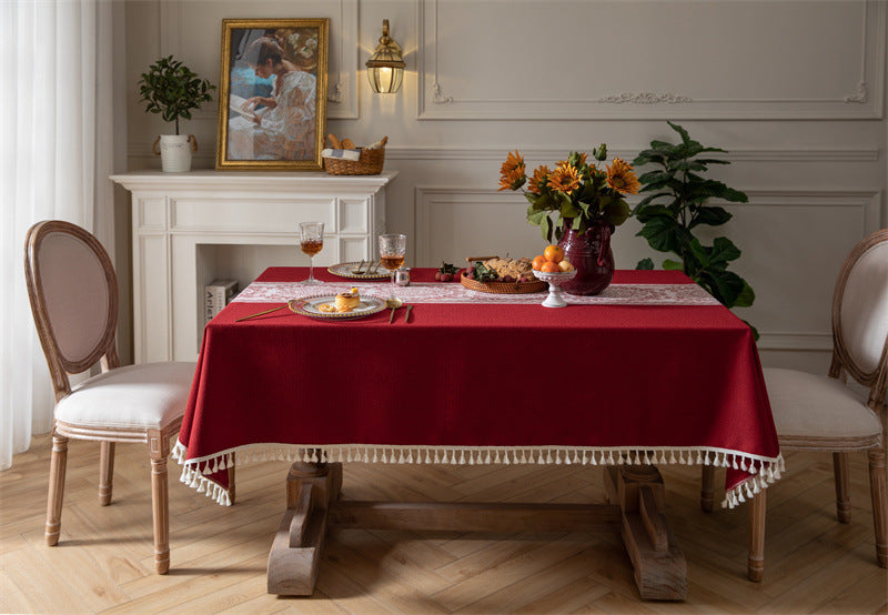 Jacquard Vintage Floral Tassel Tablecloth Rectangular Coffee Table Cloth