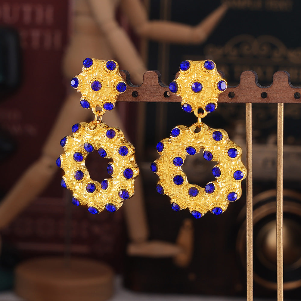 Vintage Heavy Industry Texture Antique Long Titanium Steel Gold-plated Stud Earring Exaggerated