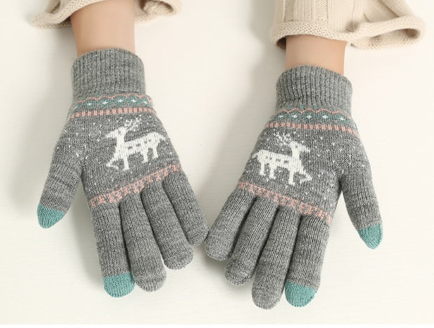 Fawn knit gloves cold warm touch screen wool gloves