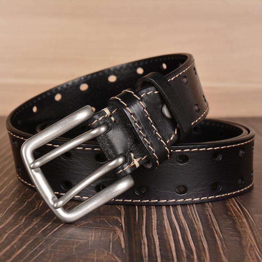 Ceinture en cuir de vachette première couche à double boucle ardillon Ceinture de mode Ceinture en cuir de vachette pour hommes Ceinture décontractée en jean pour hommes