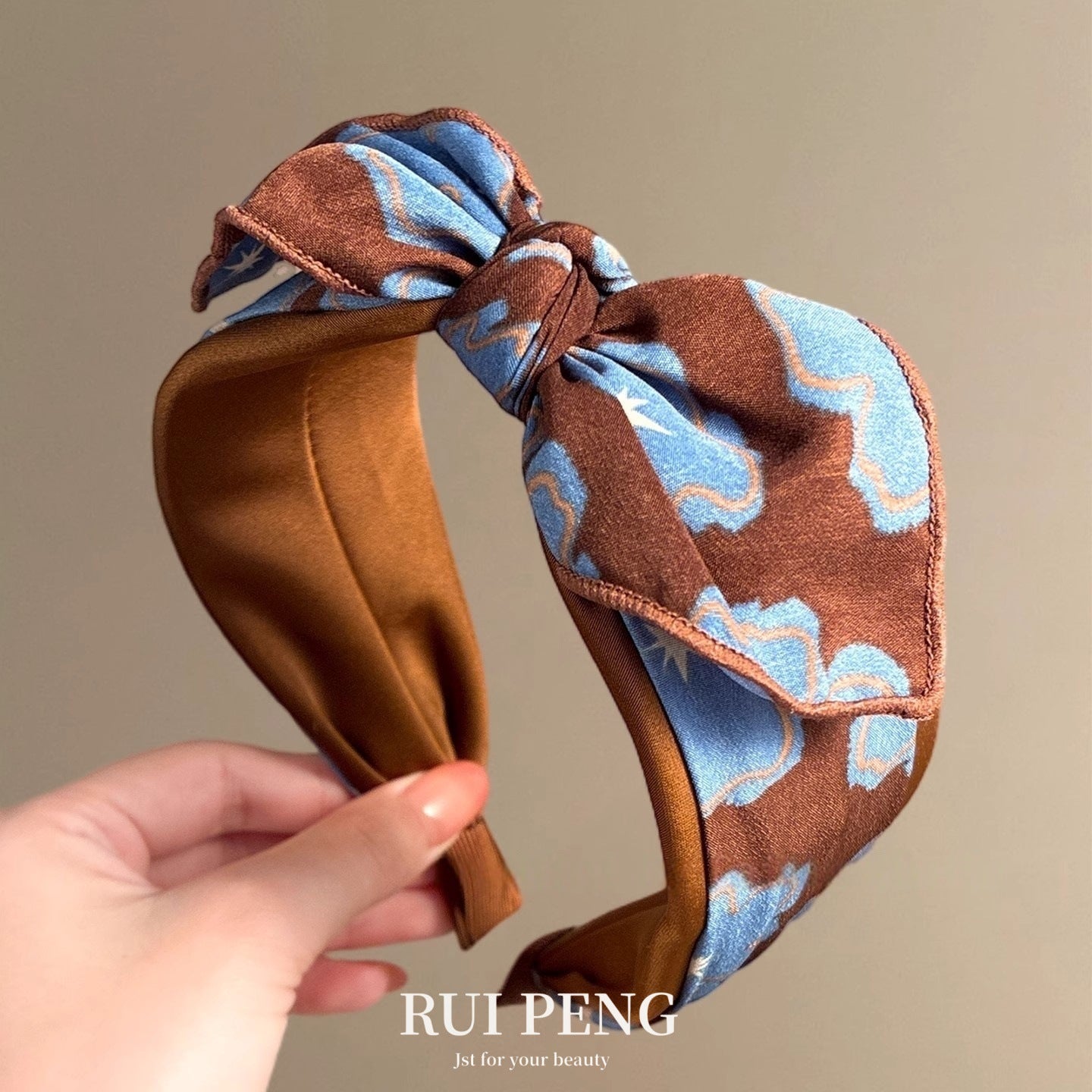 Coffee-Colored Floral Wide-Edge Headband For Women Luxe High-End Look