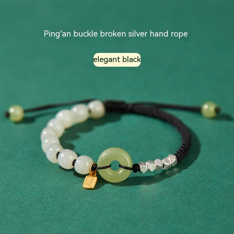Woven Hetian Jade Safety Buckle Bracelet