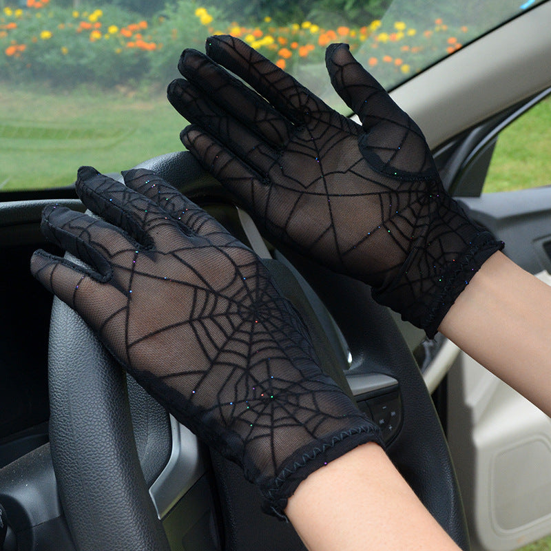Ladies black mesh finger gloves