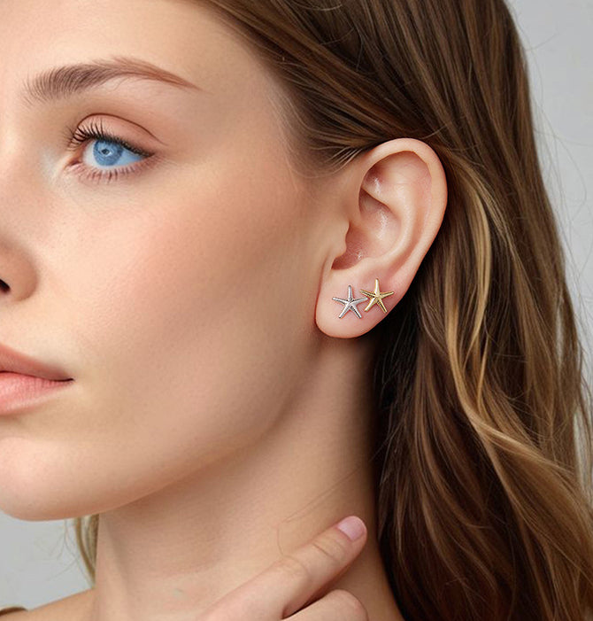 New Summer Starfish Argent Pur Stud Earrings Men And Women Simple