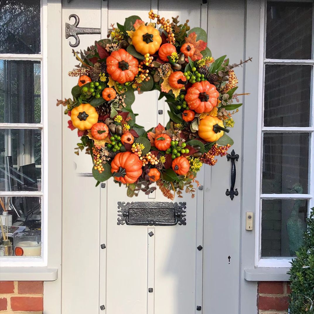 Golden Pumpkin Harvest Festival Artificial Wreath Front Door Decorations