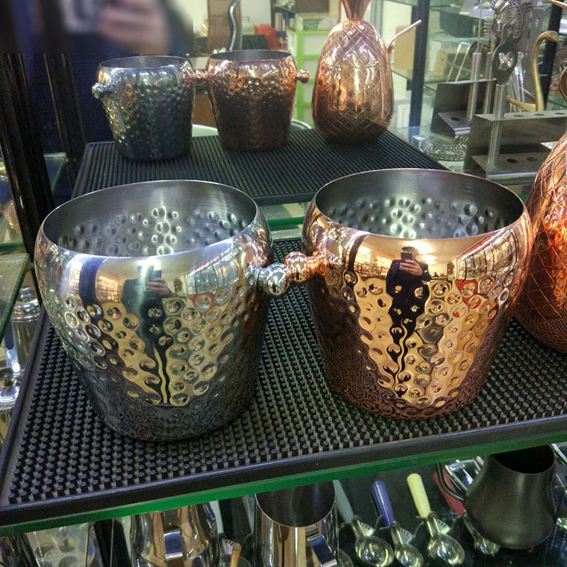 Single Layer Hammer Point Ice Stainless Steel Copper-plated Ice Bucket