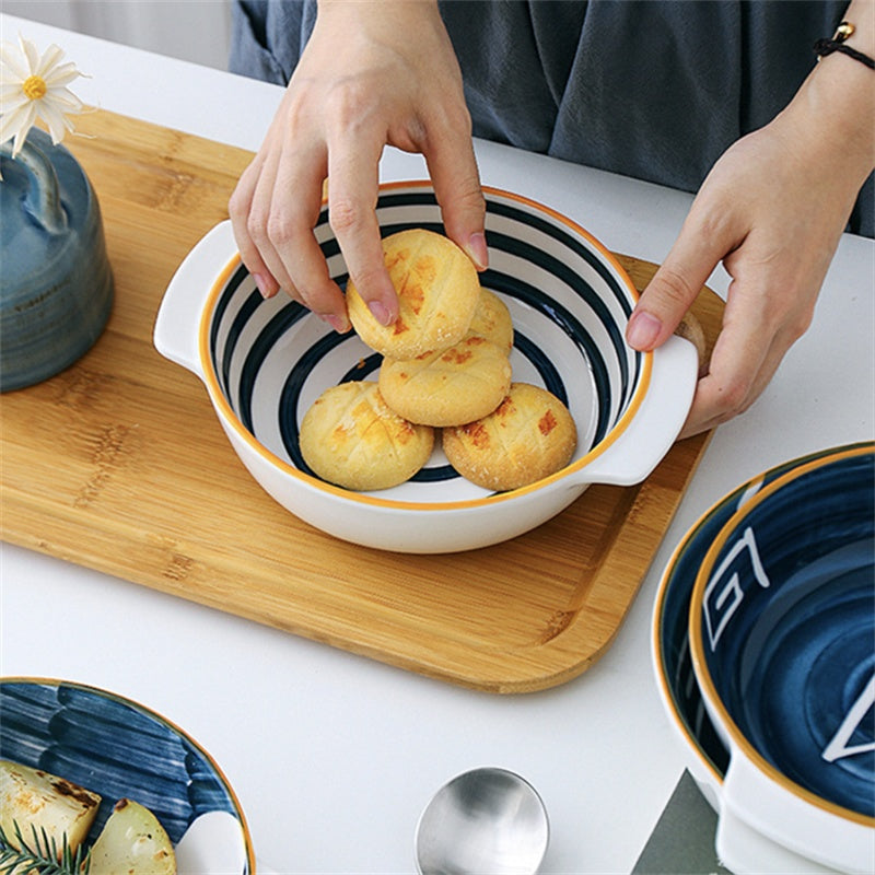 Japanese-style Ceramic Binaural Hand-painted Baking Pan