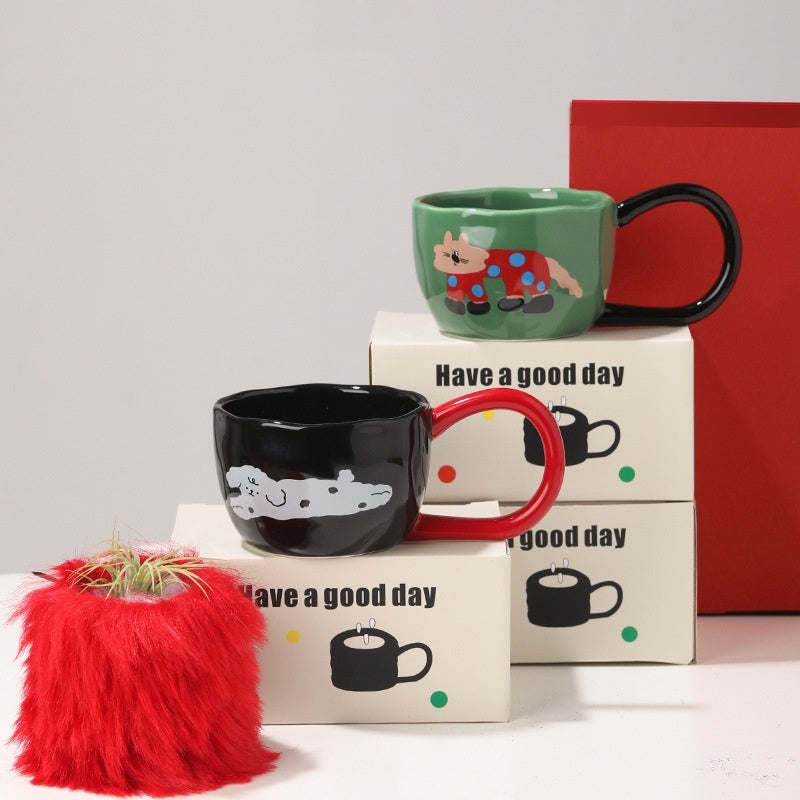 Cute Cartoon Milk Oatmeal Couple Coffee Mug Cup