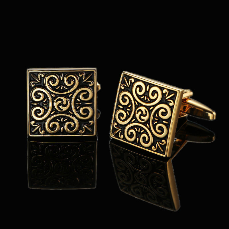 Men's Shirt French Cufflinks High Quality Enamel Vintage Pattern Laser Metal Cube Cufflinks