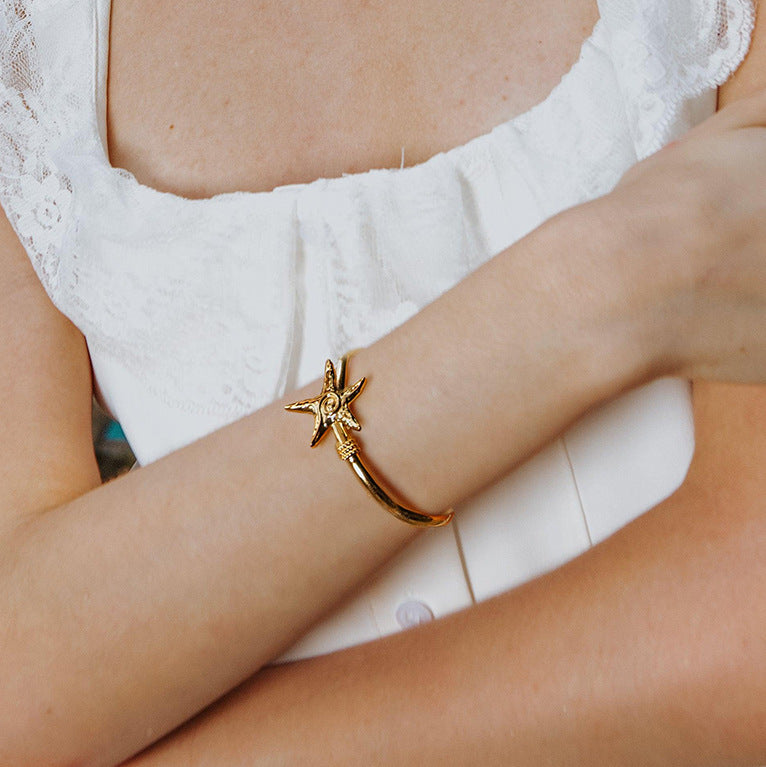 Fashion Stainless Steel Starfish Open-ended Bracelet