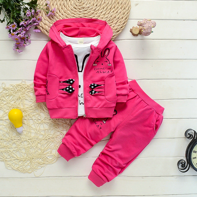 Three-piece Children's Cardigan Jacket With Rabbit Print Cotton Sweatshirt