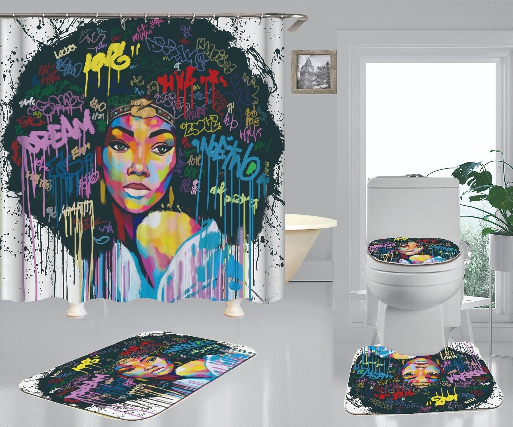 Afro  Pattern Polyester Digital Shower Curtain
