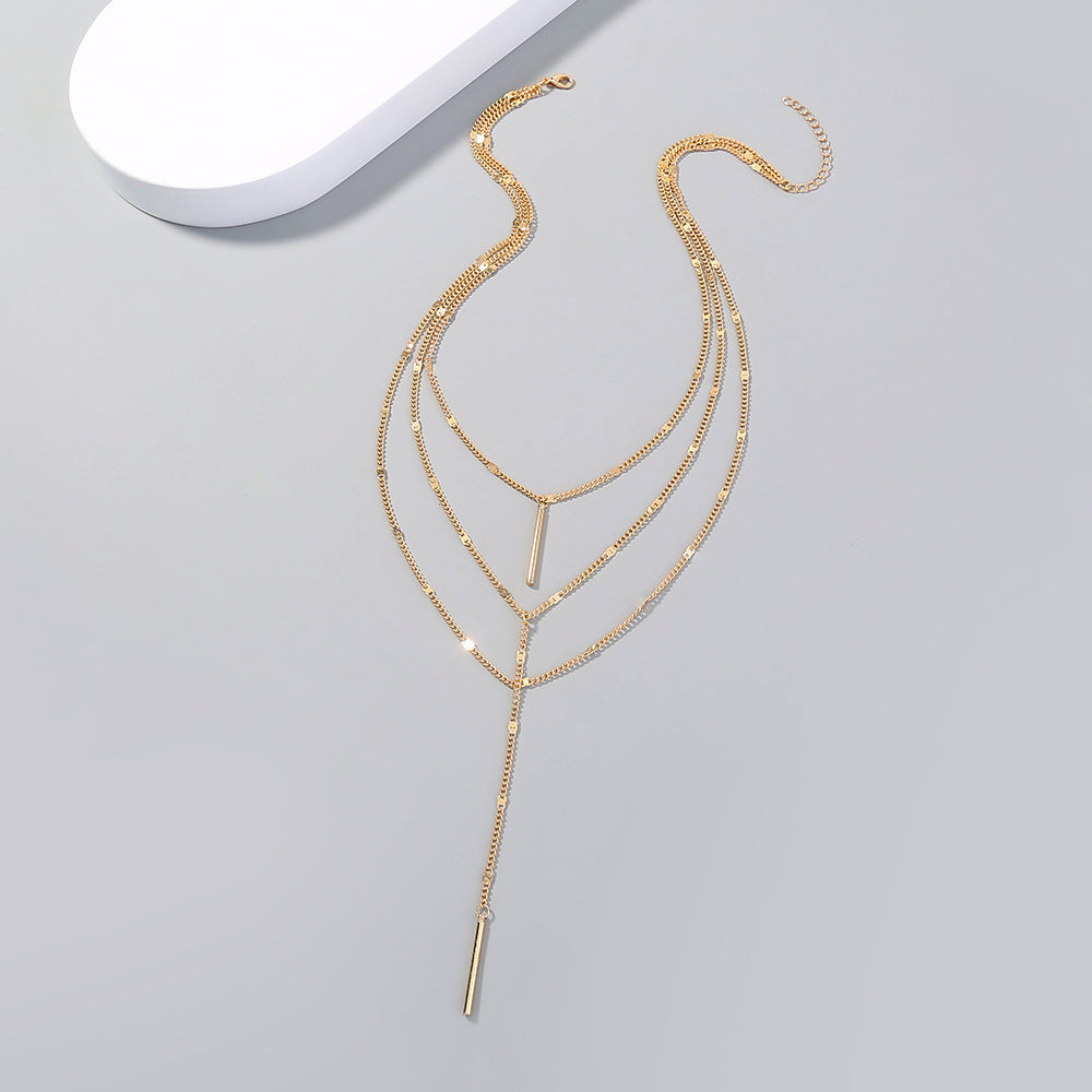 Creative y-shaped multi-layer necklace with copper tube