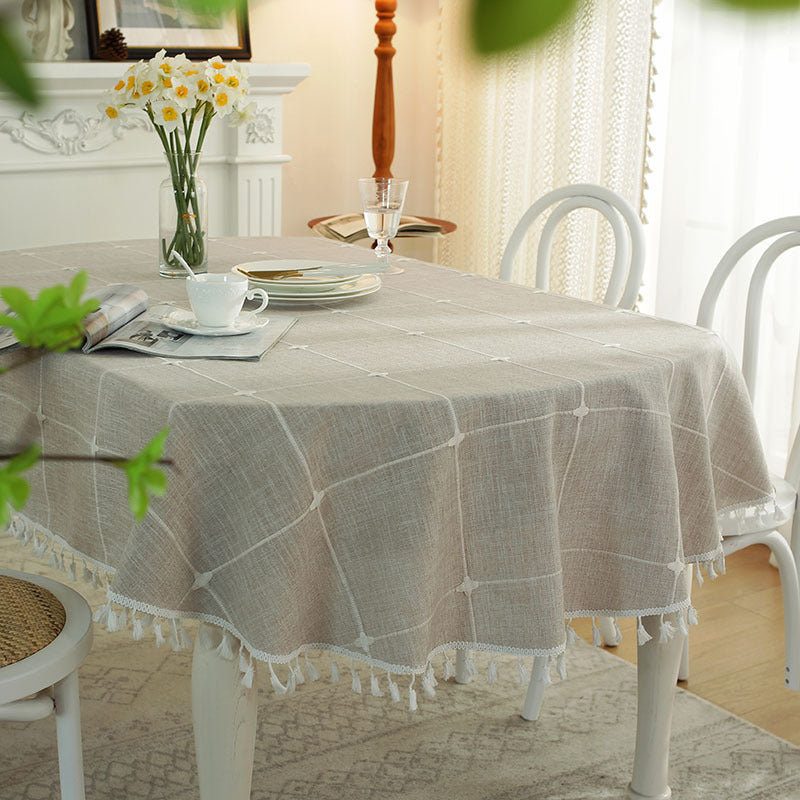 Imitation Cotton And Linen Solid Color Plaid Rectangular Tablecloth