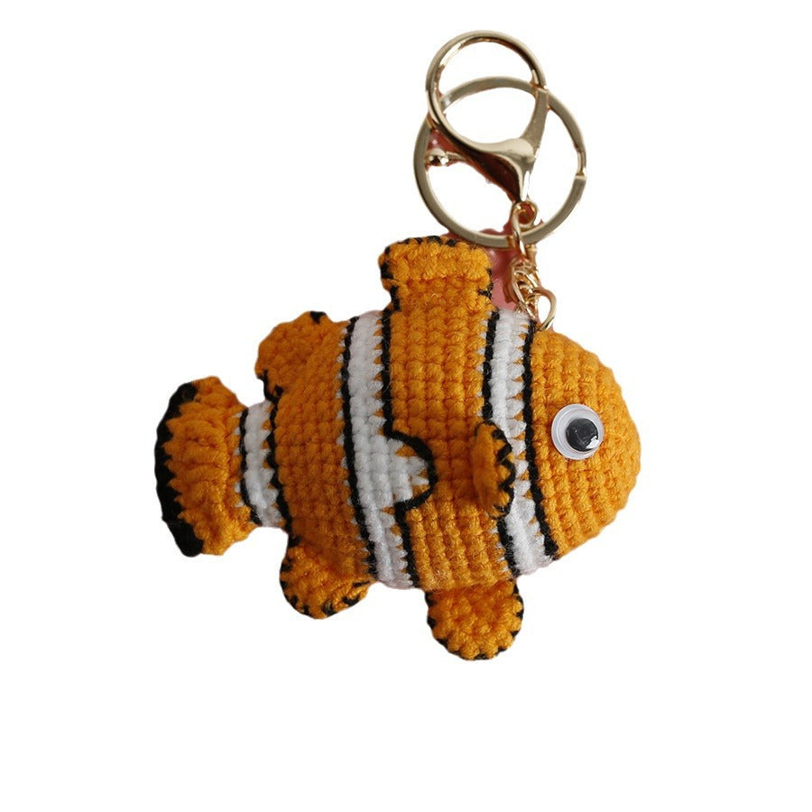 Delicate Wool Crocheted Fish Keychain
