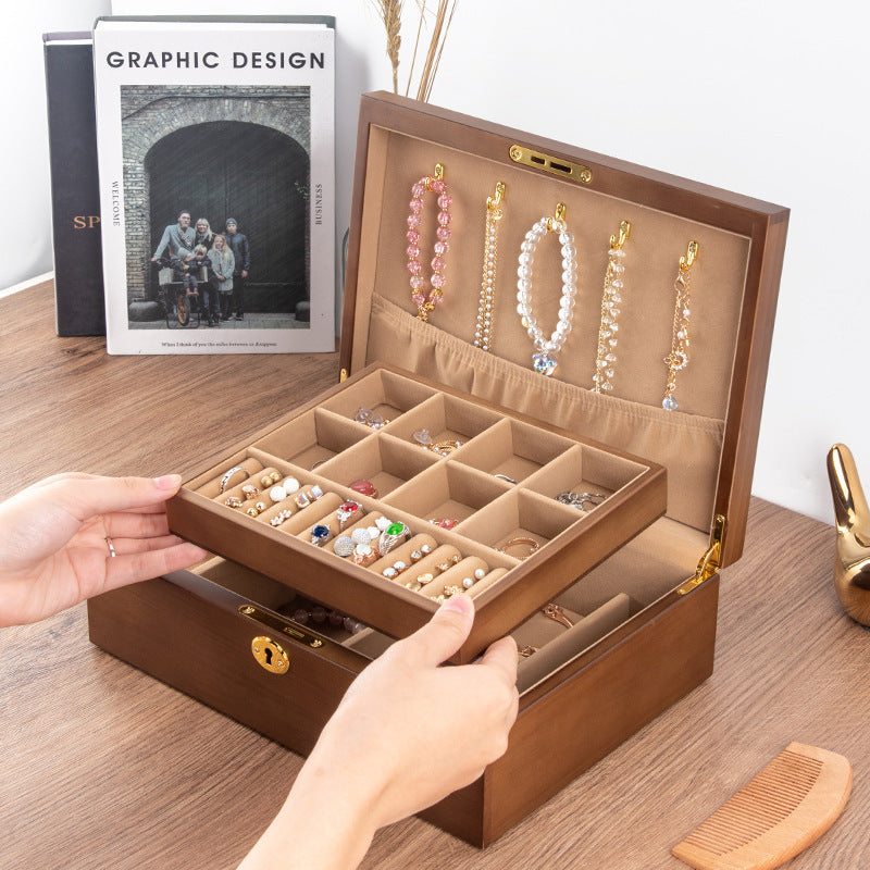With Lock Jewelry Necklace Wooden Drawer Light Luxury Storage Box