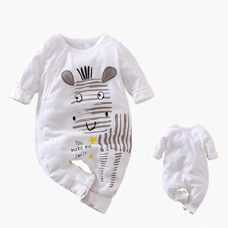 Grenouillère Bébé Dessin Animé en Coton à Manches Longues et Boutons Pression