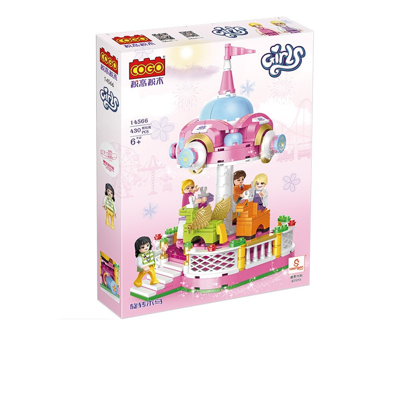 Play House Girl Building Blocks Princess Castle Villa Garden Carousel Beach