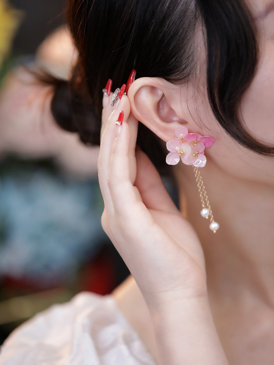 Preserved Flower Earrings Women Show Face Small Long Flowers
