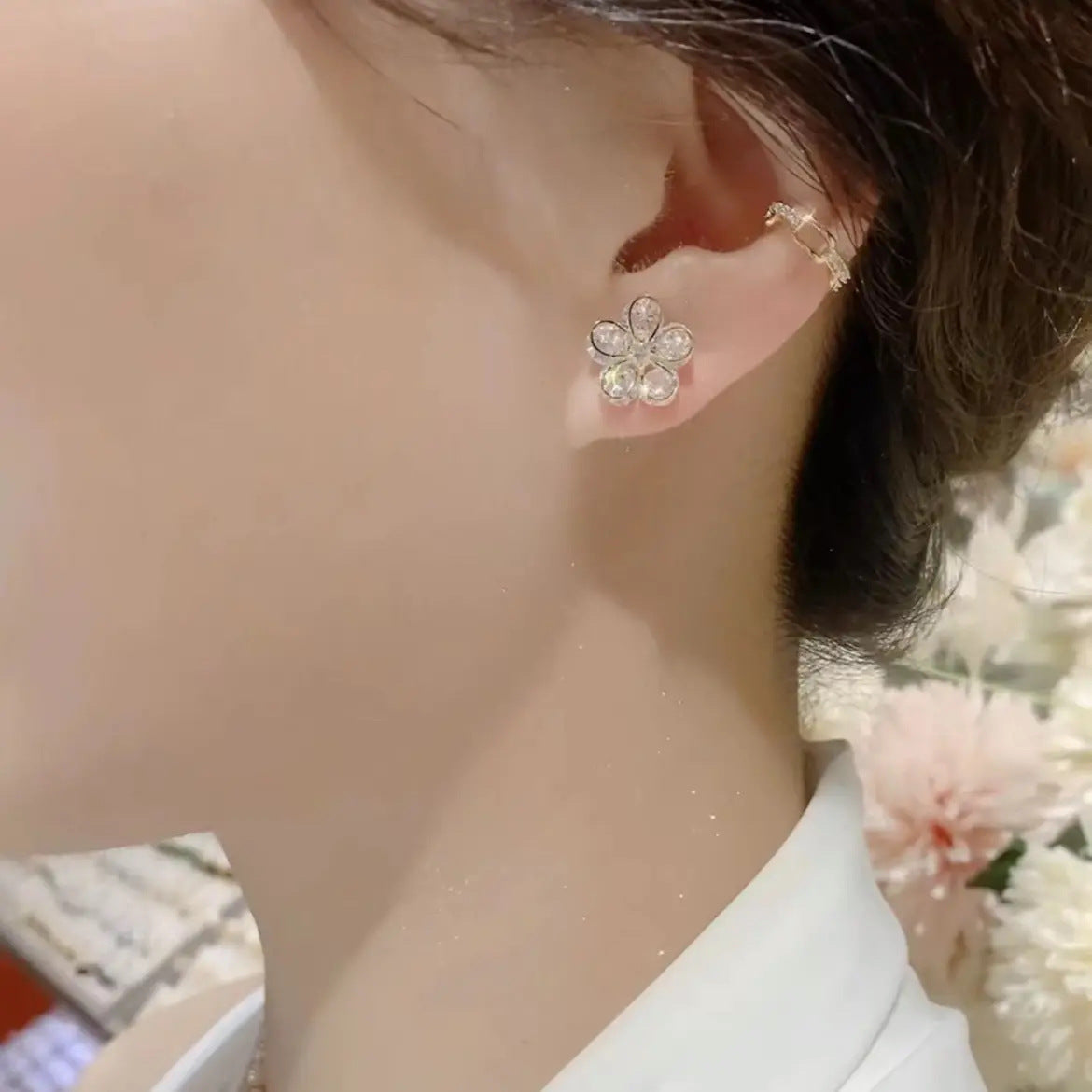 Boucles d'oreilles fleur, tempérament féerique, pampilles pour femme