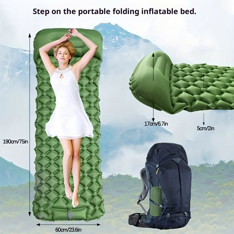 Outdoor Portable Foldable Foot-Pump Car-Carrying Inflatable Camping Mat