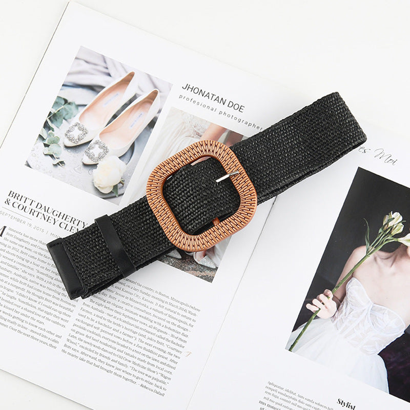 Ceinture en paille tressée en coton et lin pour femme