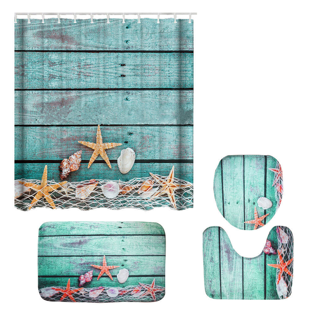 Bathroom Shower Curtain Floor Mat Suit Ocean World Printing