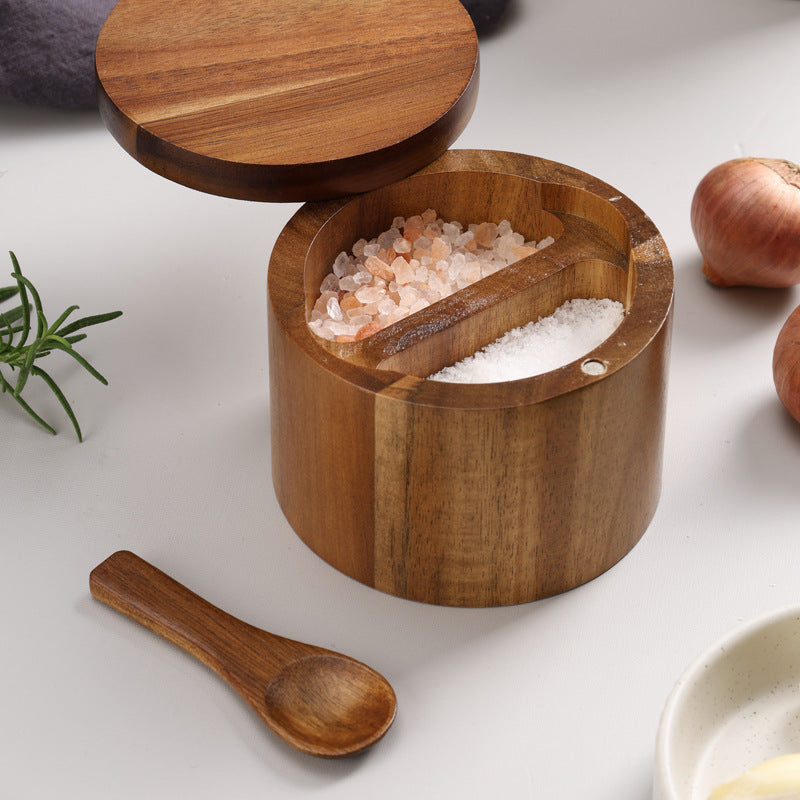Boîte de rangement en bois d'acacia pour sel et épices, simple couche