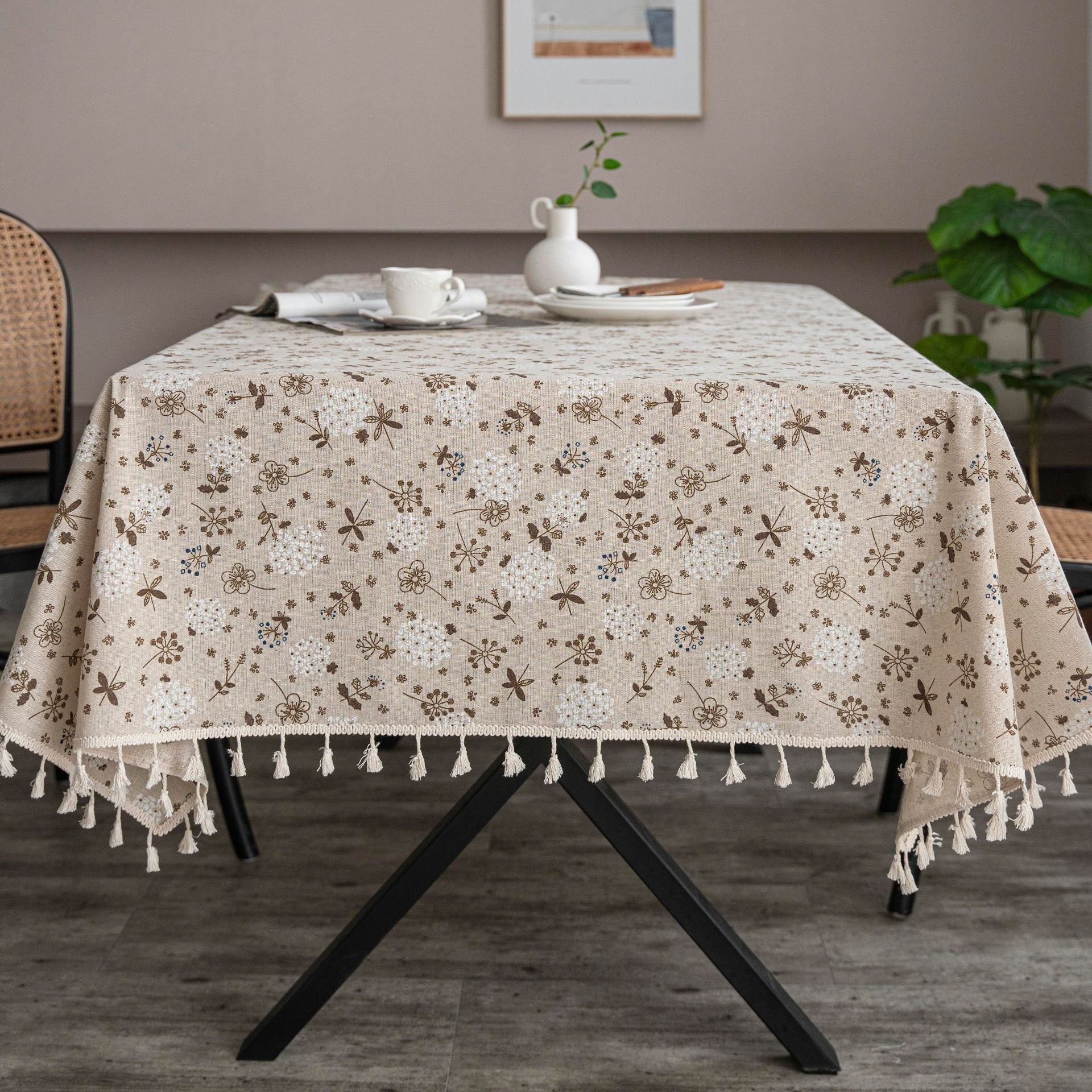 Retro Cotton Linen Rectangular Dining Table Tablecloth Tassel Table Mat