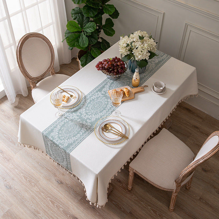 Jacquard Vintage Floral Tassel Tablecloth Rectangular Coffee Table Cloth