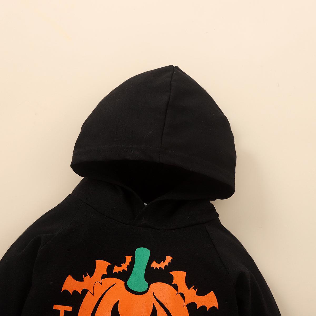 Boys Fashion Pumpkin Letters Printed Hooded Sweatshirt Pants Set