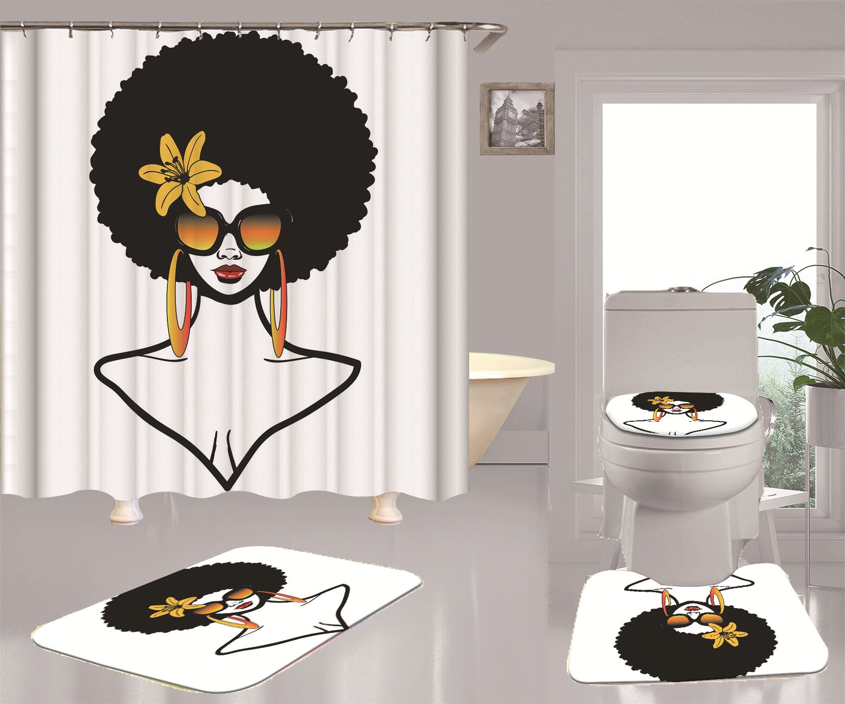 Afro  Pattern Polyester Digital Shower Curtain