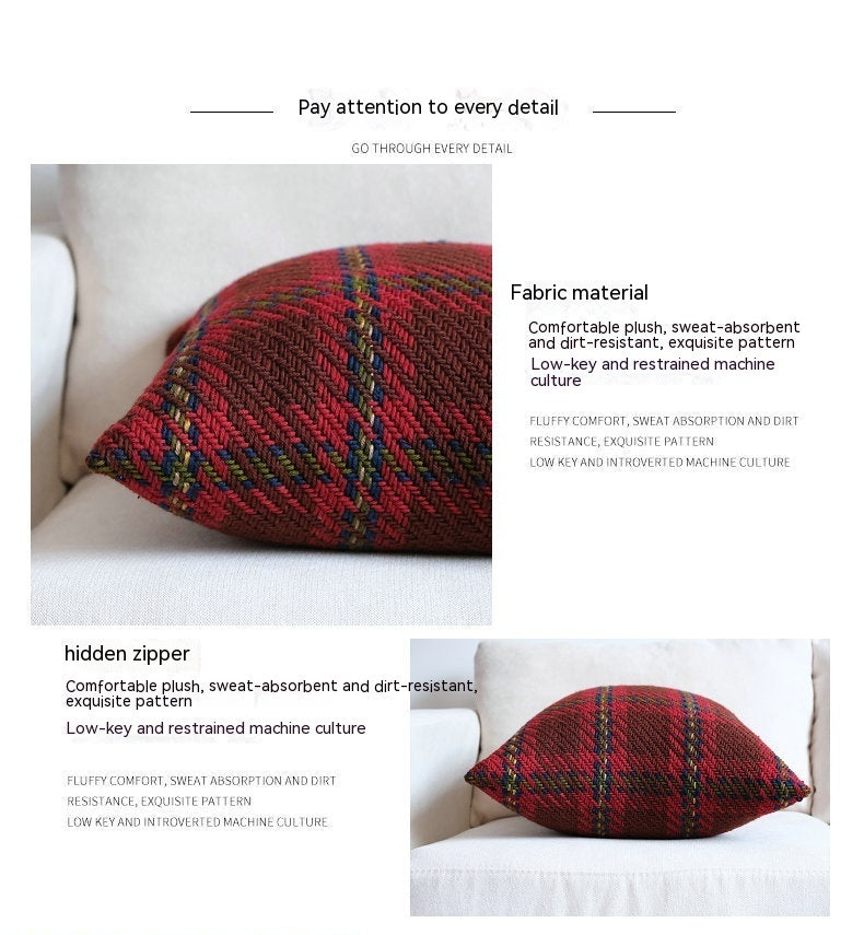 Housse de coussin de canapé en laine à carreaux de style luxe abordable pour chambre d'hôtel