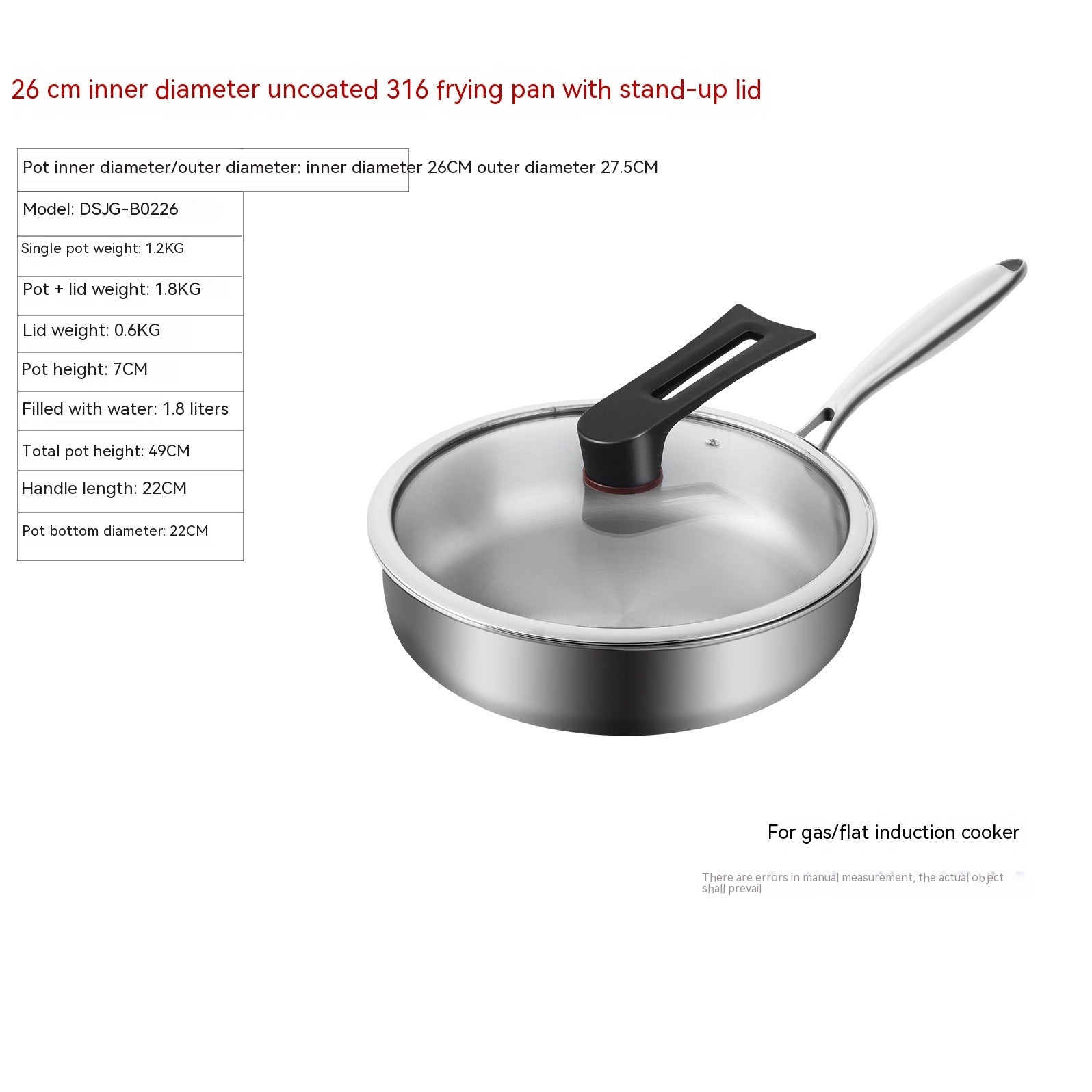 Poêle ménagère sans revêtement en acier inoxydable 316L
