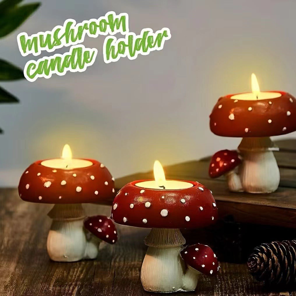 Simulation Small Mushroom Home Decorative Candlestick Resin Craft Ornament