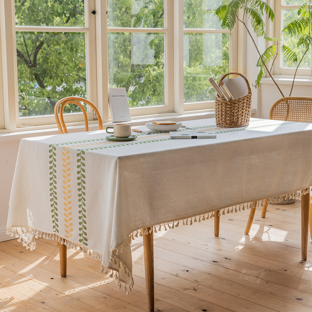 Flower Embroidery Art Round Table Dining Table Fabric
