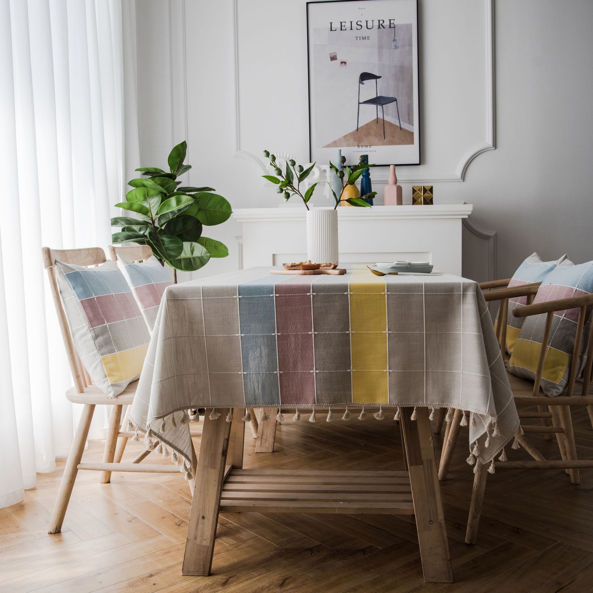 Nappe anti-brûlure à houppes en imitation coton et lin