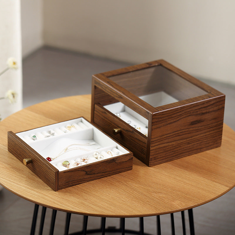 Earrings Wooden Storage Jewelry Box Earrings Necklace Hand Jewelry Large-capacity Household Jewelry Wooden Drawer Type
