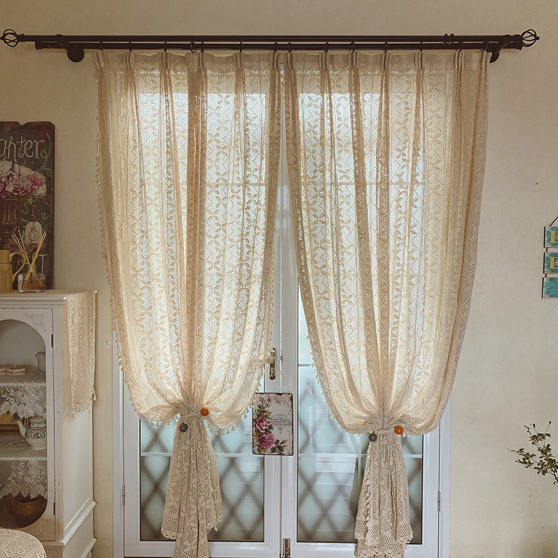 Rideaux de salon creux en crochet de lin de coton